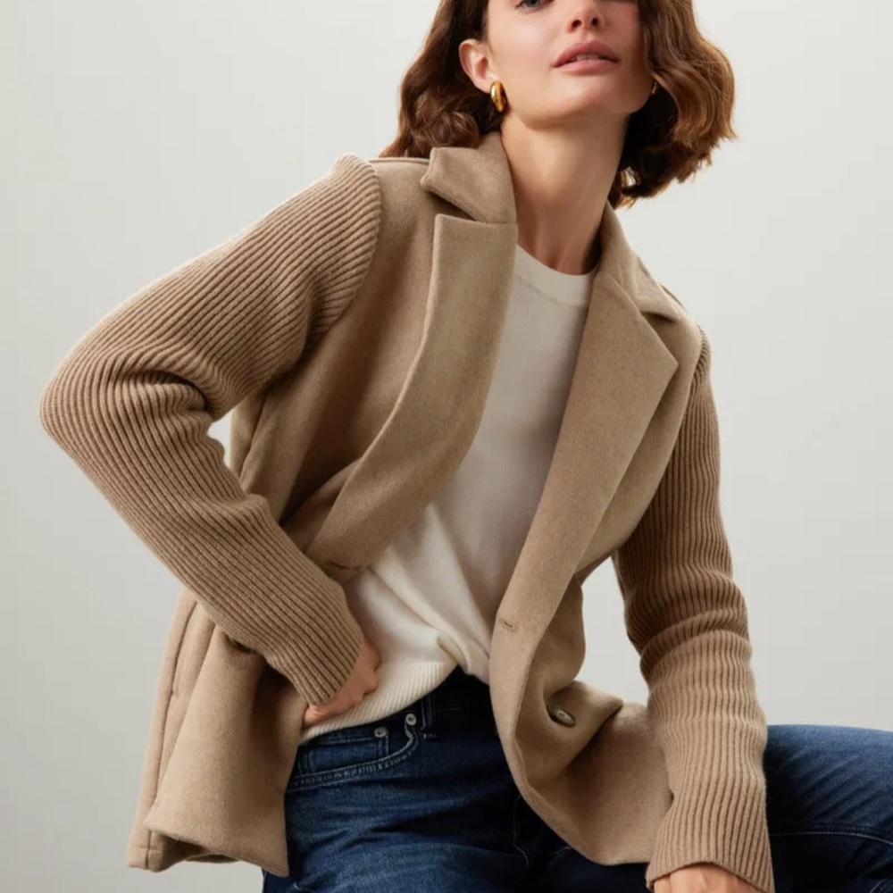 Splendid Singrid Wool Double-Breasted Jacket Heather Camel NWOT SMALL